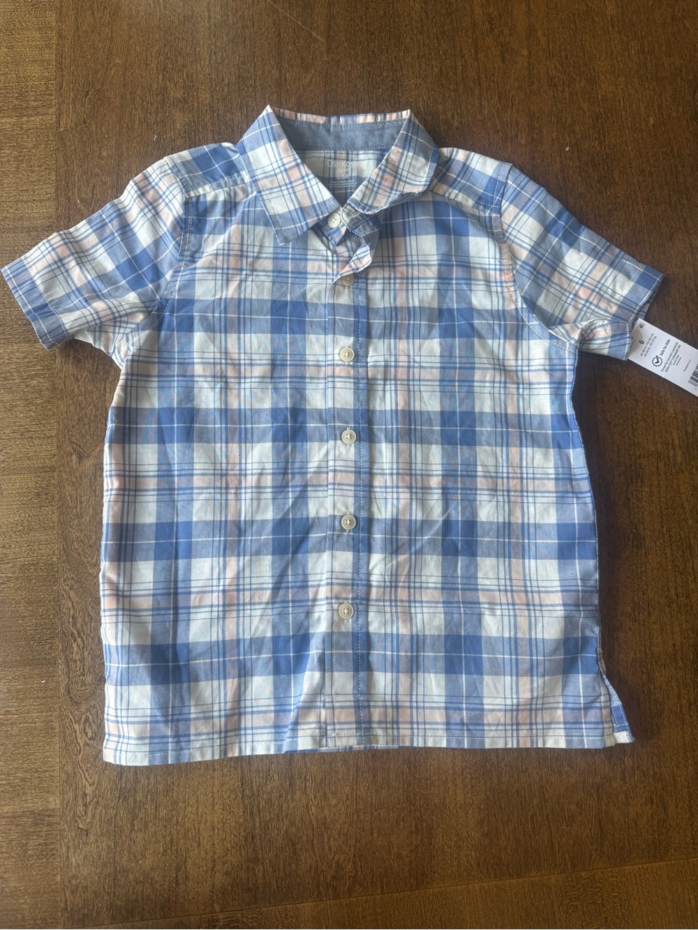 OshKosh B'gosh Blue and White Plaid Short Sleeve Shirt